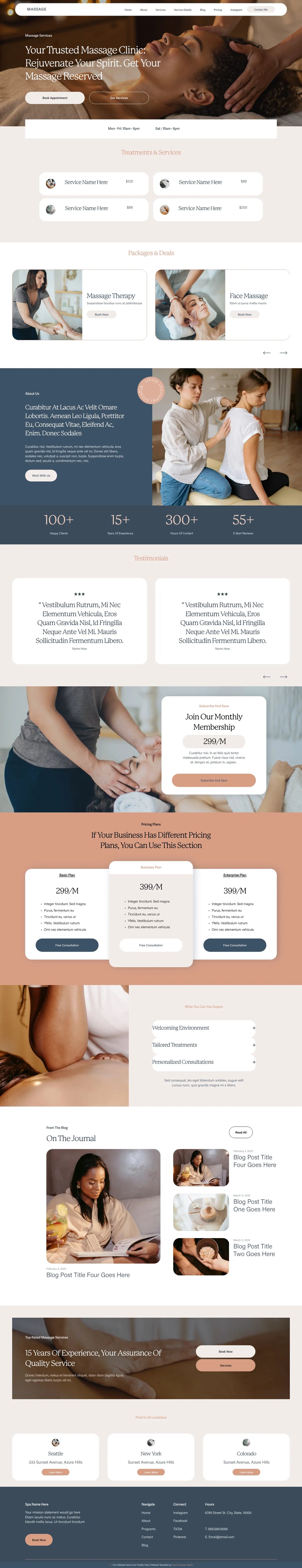 Spa Massage Squarespace template full homepage