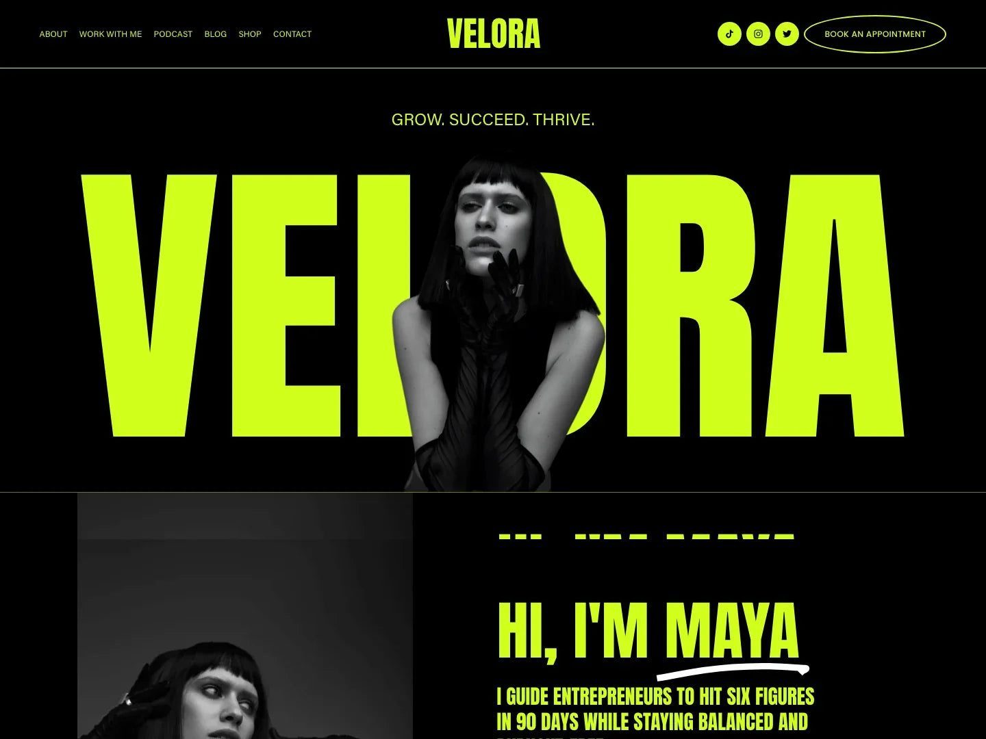 Velora Squarespace template homepage hero preview