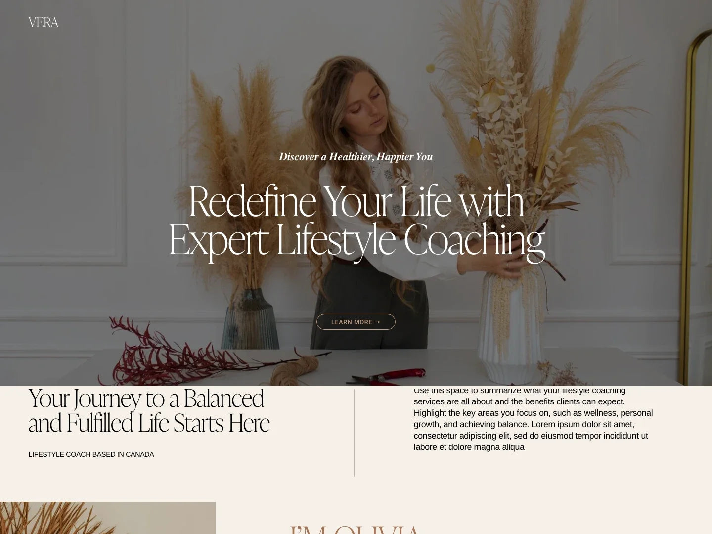 Vera Squarespace template homepage hero preview