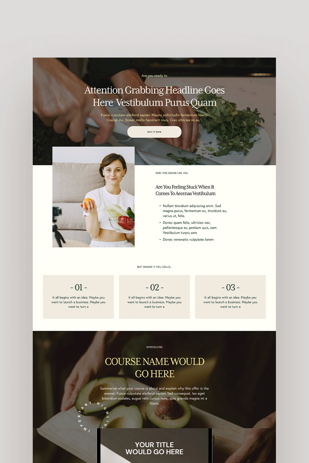 Wellness sales page Squarespace template preview
