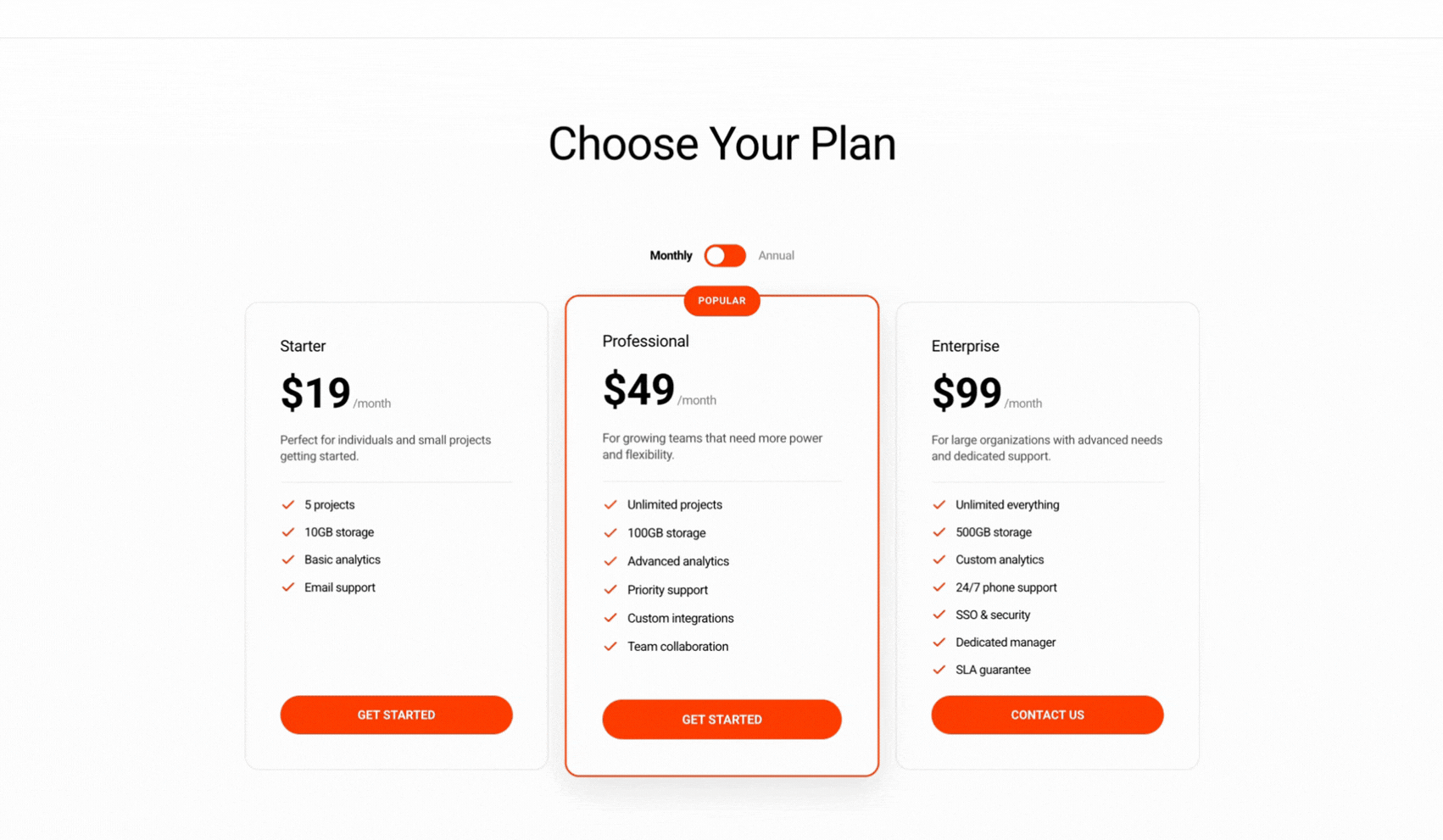 A kleemt pricing table section on squarespace