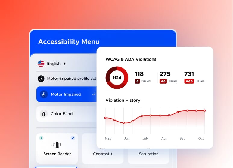 The userway accessibility menu open on a website