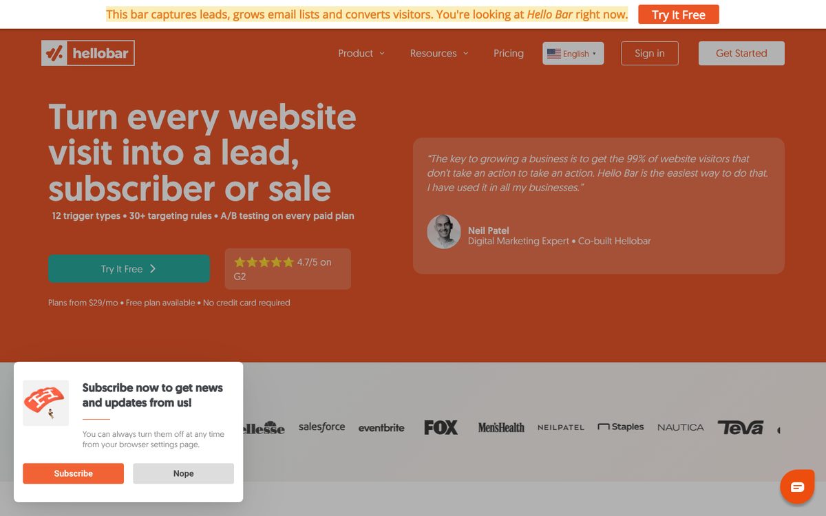 Hello bar targeting rules and analytics